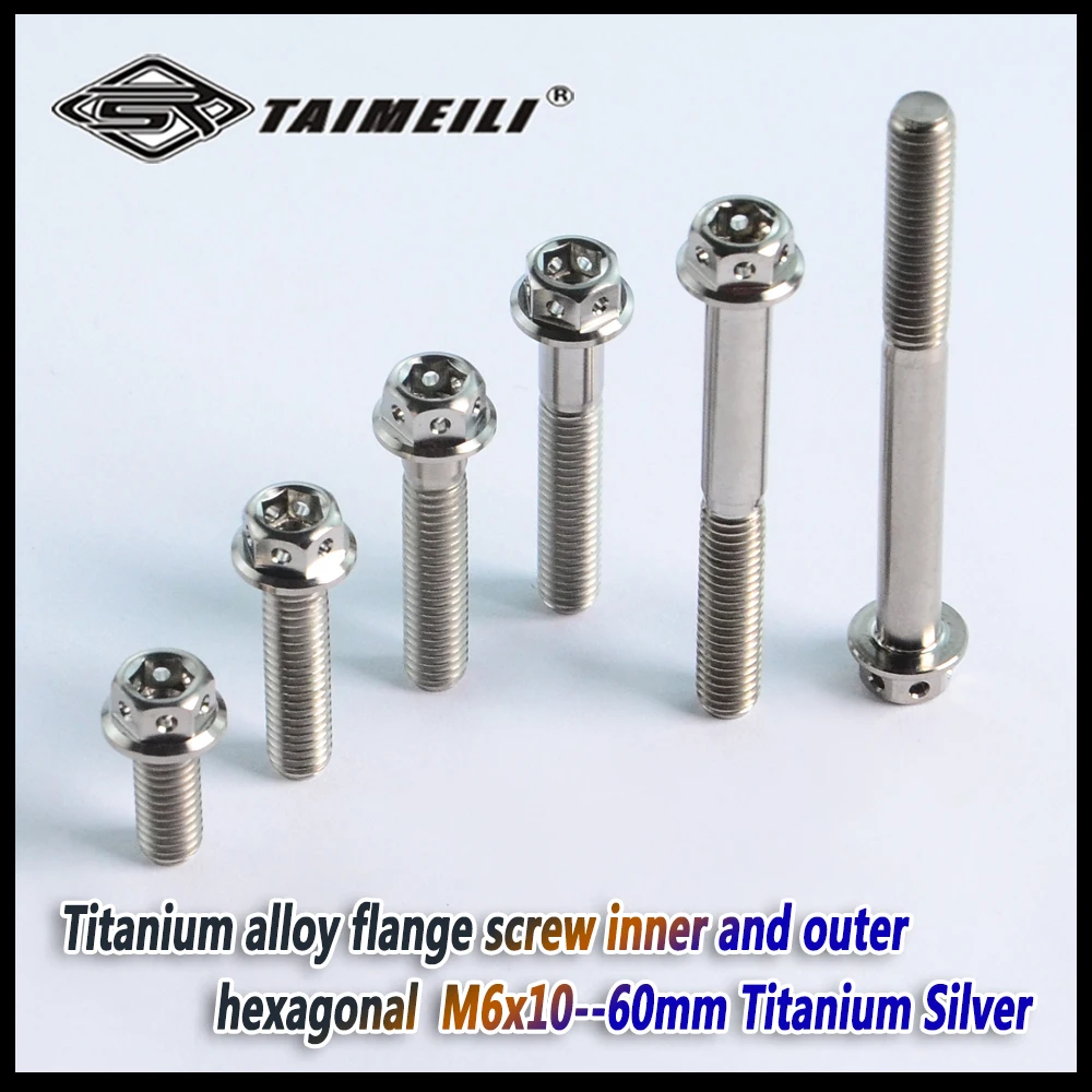 TAIMAILI titanium alloy flange screw inner and outer hexagonal silver M6x/10/15/20/25/30/35/45/50/60mm motorcycle repair screw