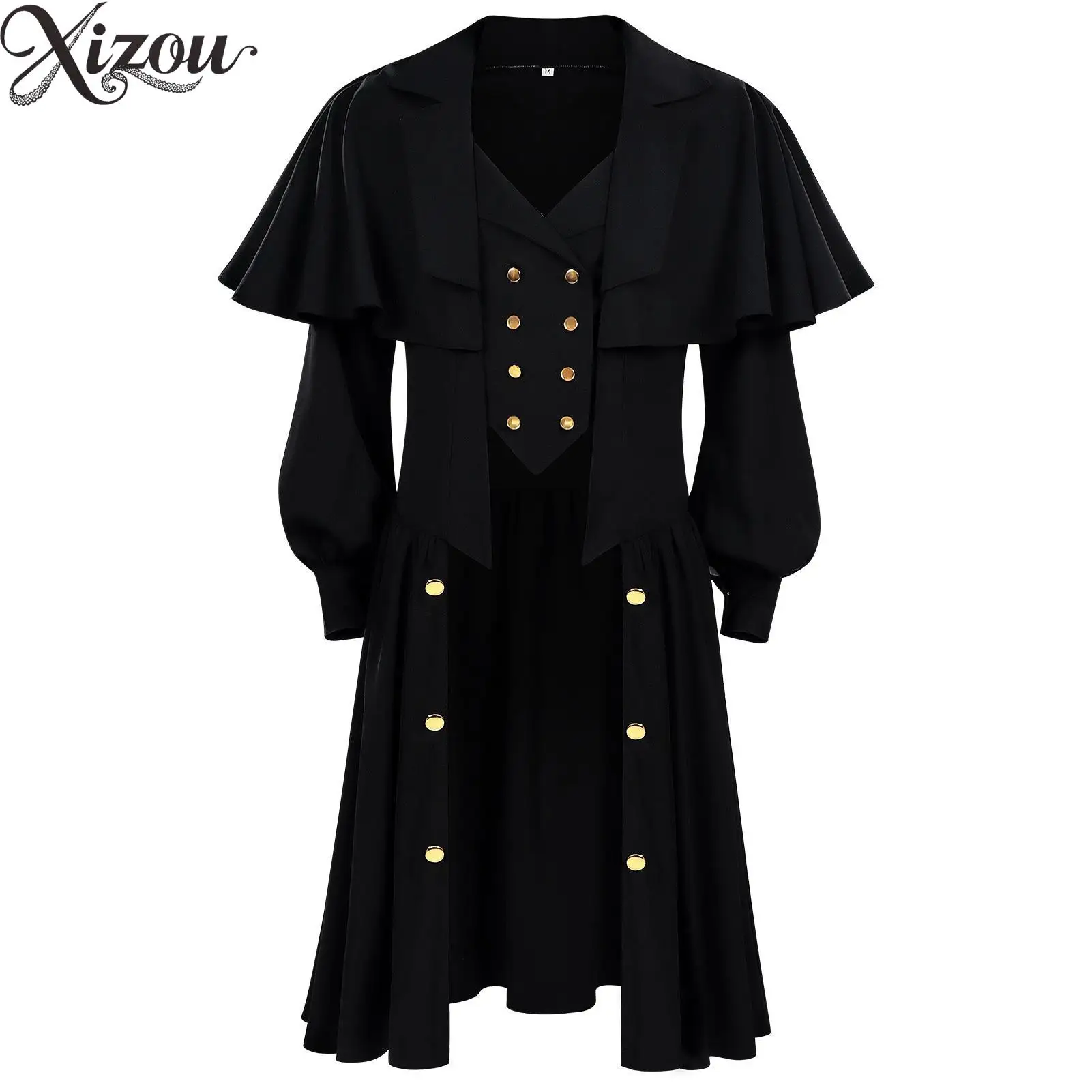 Victorian Steampunk Gothic Trench Coat Medieval Gentleman Mid‑Length Outerwear Cape Lapel Double Breasted Retro Cosplay Jacket