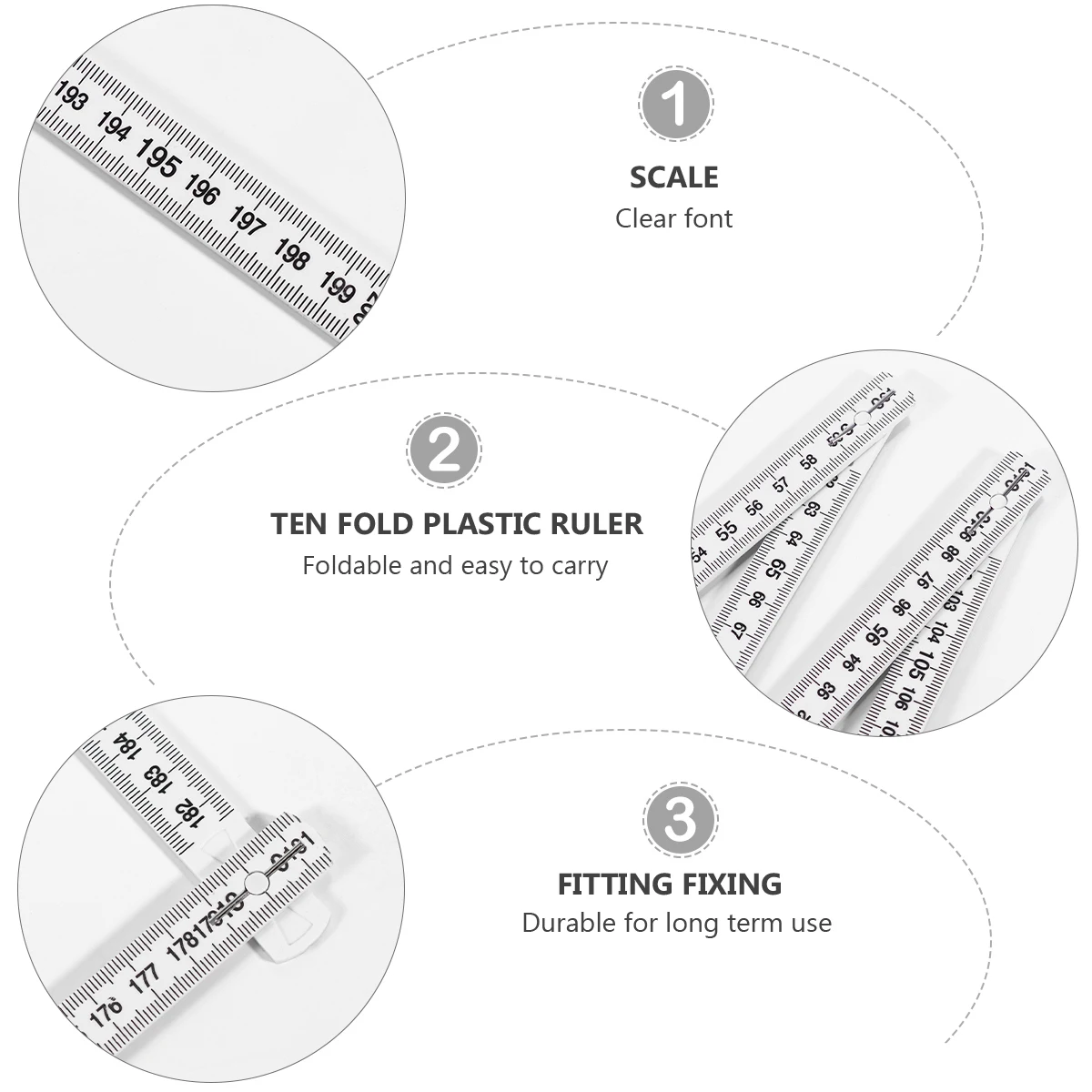 

1pc Plastic Folding Ruler Clear Precision Measuring Stick Metric Easy Read Fractions Accurate Scale Home Office Student