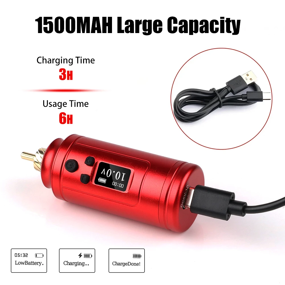 Alimentation numérique sans fil pour machine à tatouer à distance, prise RCA, batterie aste, fournitures de maquillage en continu, 1500mAh