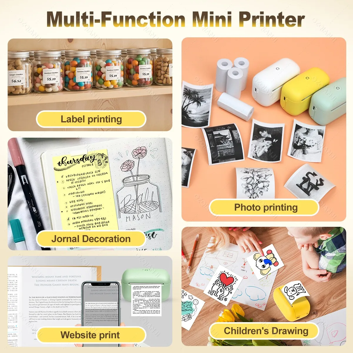 300 ديسيبل متوحد الخواص طابعة حرارية صغيرة للملصقات بلوتوث لا طباعة الحبر المحمولة صانع آلة وضع العلامات لتقوم بها بنفسك اسم ملصق شارة السعر تسمية