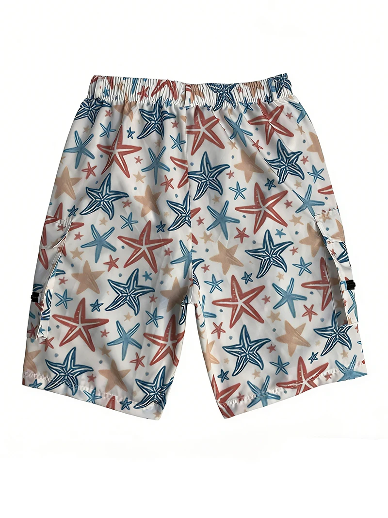 Mens All Over Print Beach Shorts with Multi Pockets Summer Quick Dry Board Shorts with Internal Drawstring Swim Trunks Swimwear image 5