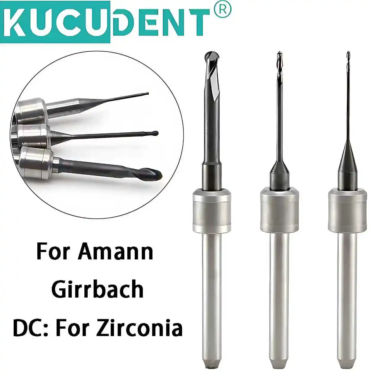

Zirconia Milling Burs For AMANN GIRRBACH Dental Lab CAD CAM End Milling Cutters D3 0.6/1.0/2.5mm DC Coating Grinding Drills