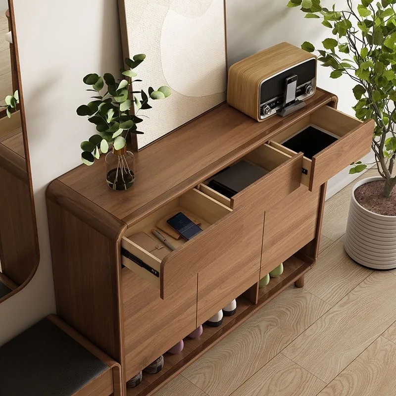 Modern Wood Large Capacity Shoe Cabinet Open Matching Cushioned Shoe Bench Practical Hallway Home Bar Gym Eco-Friendly Storage