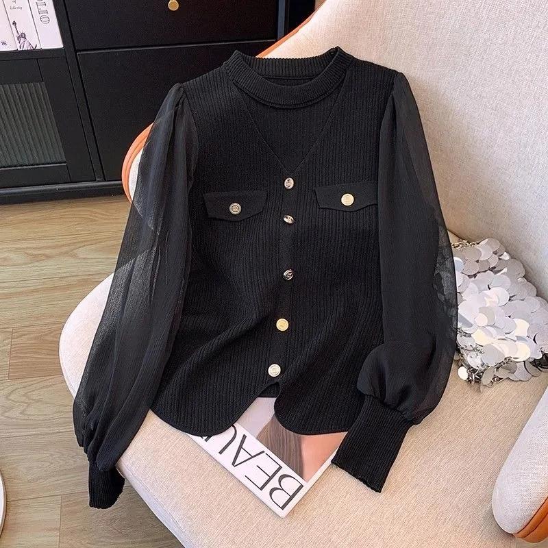 المرأة بلوزة قميص ربيع الخريف الشيفون كم طويل البلوز بلون الخامس الرقبة الأساسية الكورية الاسلوب المناسب شير الأعلى