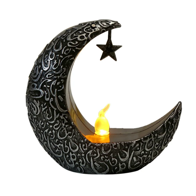 N96R 2Pcs Ramadan Decorations EID Decorations Ramadan Kareem Tabletop Ramadan Lanterns(Black+Silver) Durable Easy Install