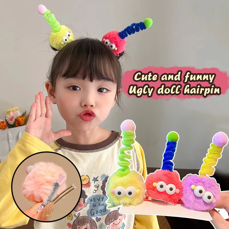 1Pcs Cartoon Plush Little Monster Hairpins Women Girls Cute Antenna Briquettes Hair Clip Pins Big Eye Doll Headwear Barrettes