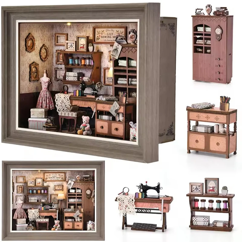 Kit de bricolage de coin de livre, maison de poupée Miniature en bois avec étagère légère, décor de Puzzle 3D pour ami, cadeau d'anniversaire  26