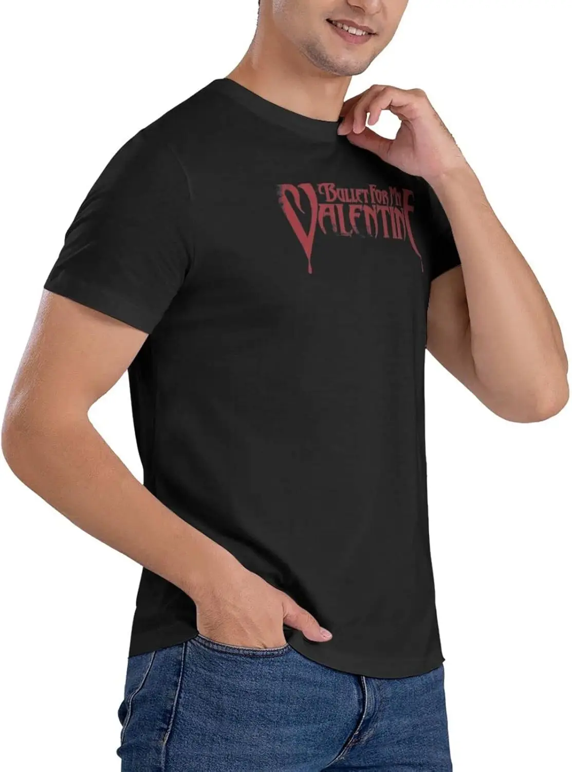 Bullet Music for My and Valentine Men's Comfortable Short Sleeve Shirt Round Neck Cotton Fashion T-Shirt Black
