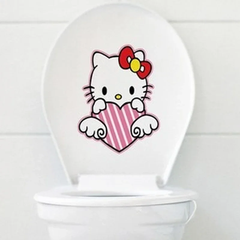 Hello Kitty Cartoon Toilet Stickers Cute Animation PVC WaterProof Wall Sticker Fashion Decal Bathroom Toilet Frigerator Decorate