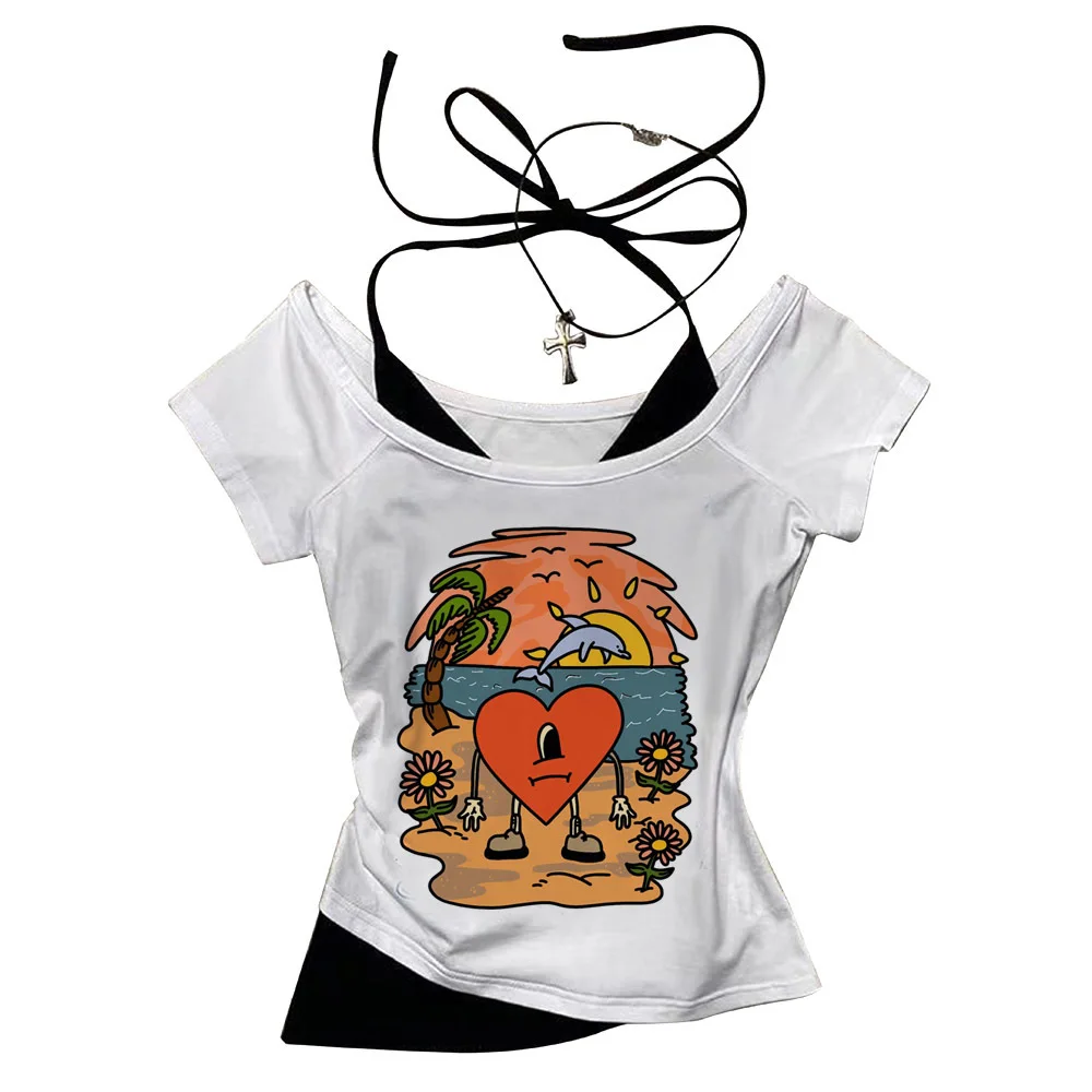 Bad Bunny cropped top female clearance sales summer kawaii anime manga t-shirt korean fashion funny jojifuku summer