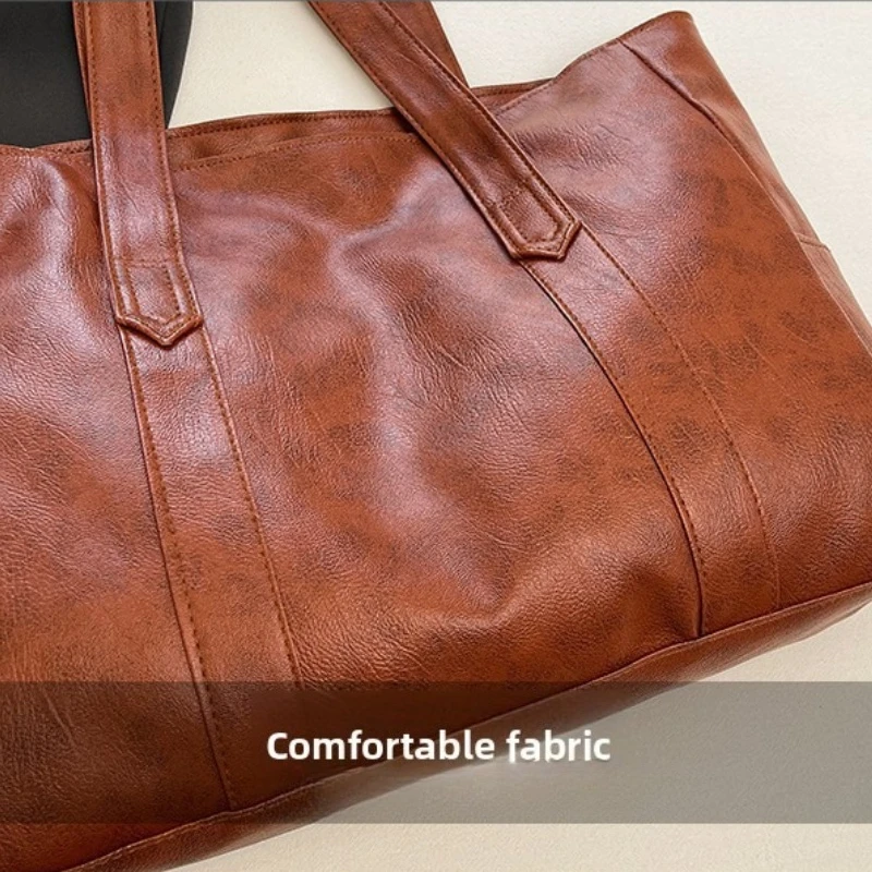 Vintage-Leder-Umhängetasche, geräumige Casual-Tragetasche mit zwei Griffen, Alltagstasche für Frauen, vielseitige Handtasche – Detail 9