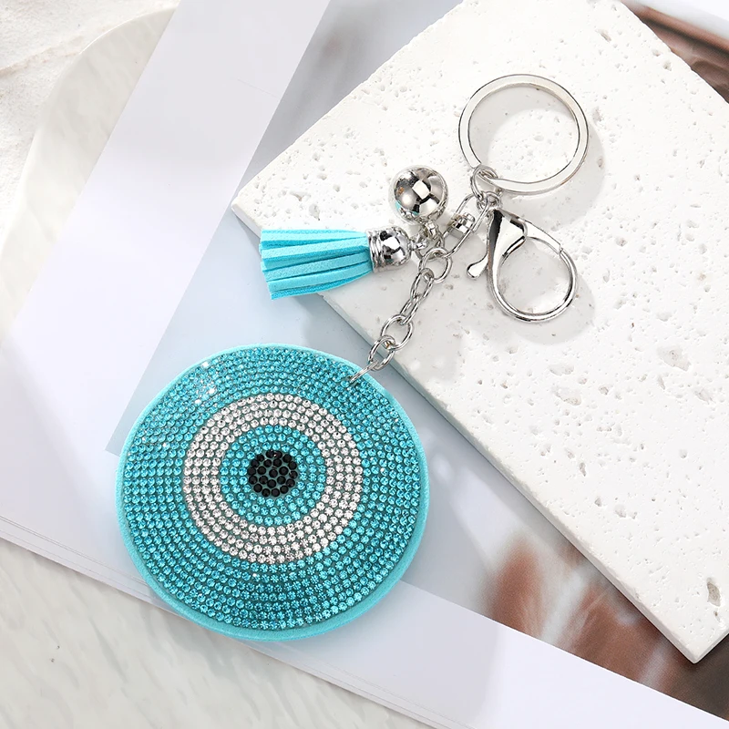Zircon Luxury Round Heart Blue Eye Tassel Keychains For Friend Couple New Blingbling Crystal Ball Evil Eye Bag Box Car Key Ring