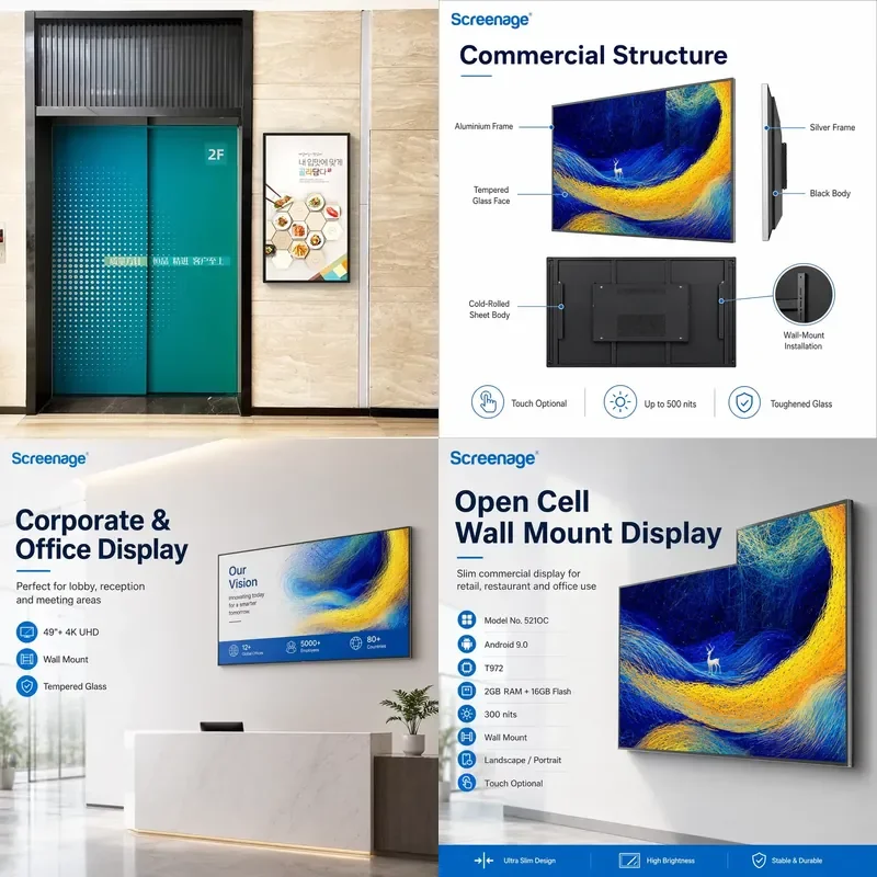 32 Zoll 4K Android Aufzug-Werbedisplay IPS-Panel Hochhelligkeits-Digital-Signage-Bildschirm mit Cloud-basiertem CMS