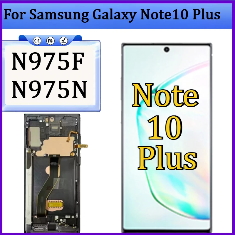 For Samsumg Note10+ LCD New OLED For Samsung Galaxy Note10 Plus N975F N975N LCD Display Touch Screen Digitizer with Frame