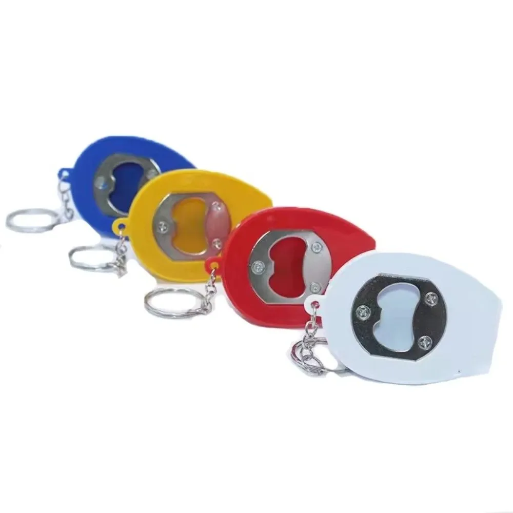 New Plastic Beer Bottle Opener With LED Light Helmet Shaped Keychain Pendant Compact Size Portable Beer Opener Bar Party