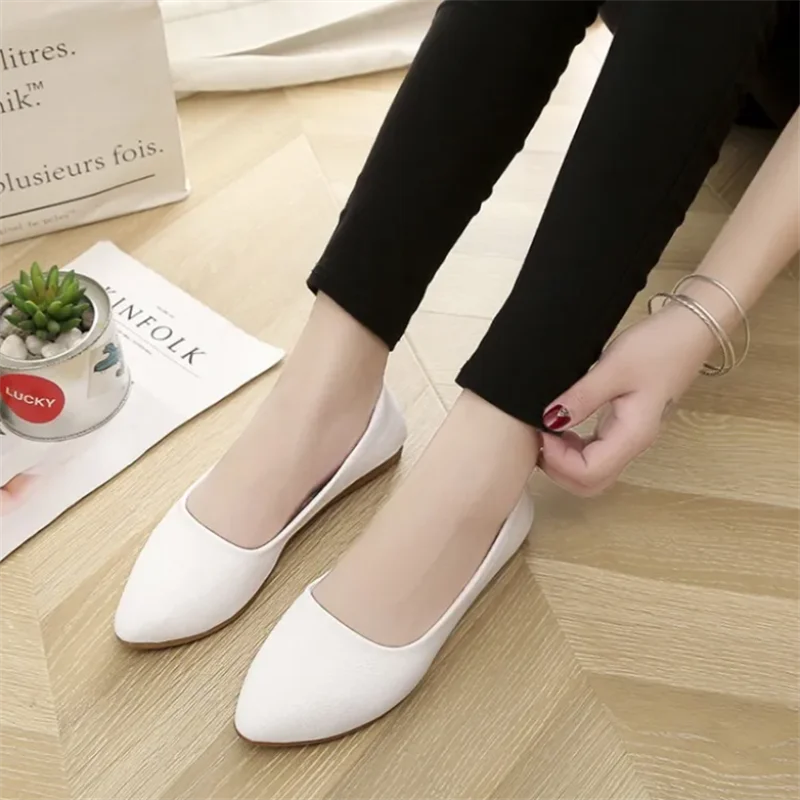 Women\'s Shoes Elegant Flat Shoes Professional Ladies Pointed Toe Fashion Pumps For Woman Office Black White Work Leather Shoes