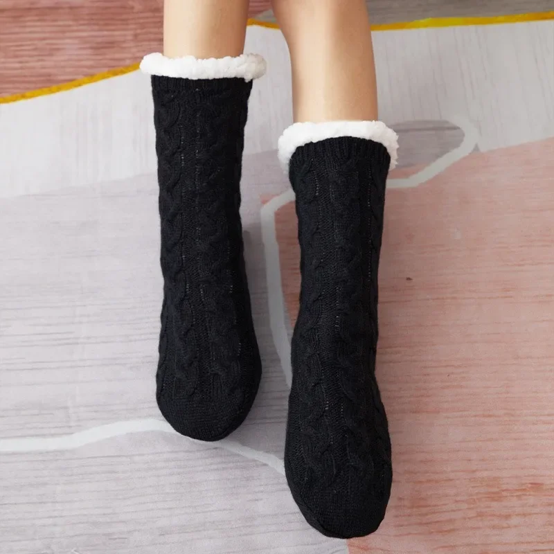 1 Pair Fuzzy Slipper Socks For Women With Grippers Non Slip Sherpa Lined Slipper Comfy Warm Winter Thick Floor Sock