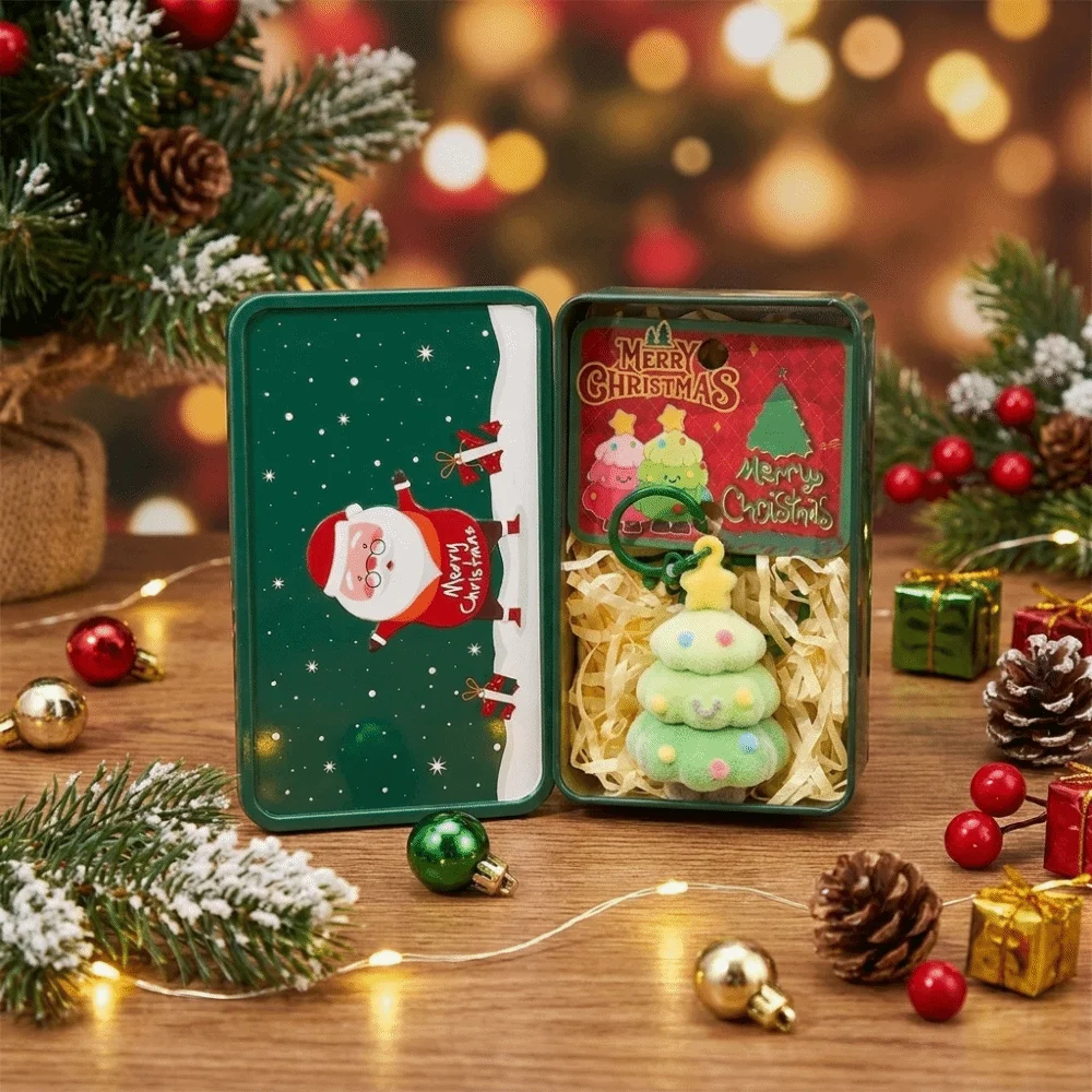 Cute Creative Christmas Tree Flocked Keychain Optional Mini Holiday Gift Box Soft Touch Lightweight Pendant Gift Giving