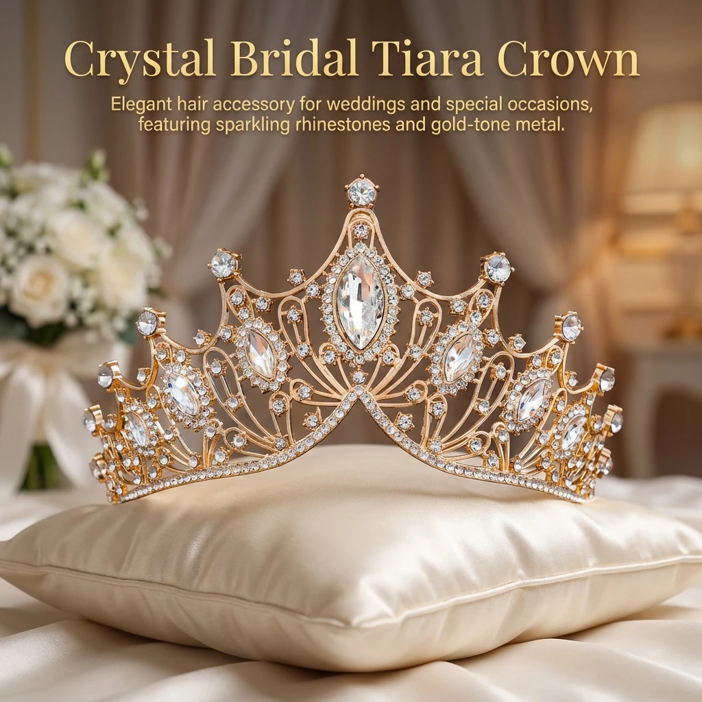 

Baroque Crystal Tiara Hairband Alloy Vintage Princess Crown with Sparkly Rhinestones for Bridal Updos Wedding Party Hair Jewelry