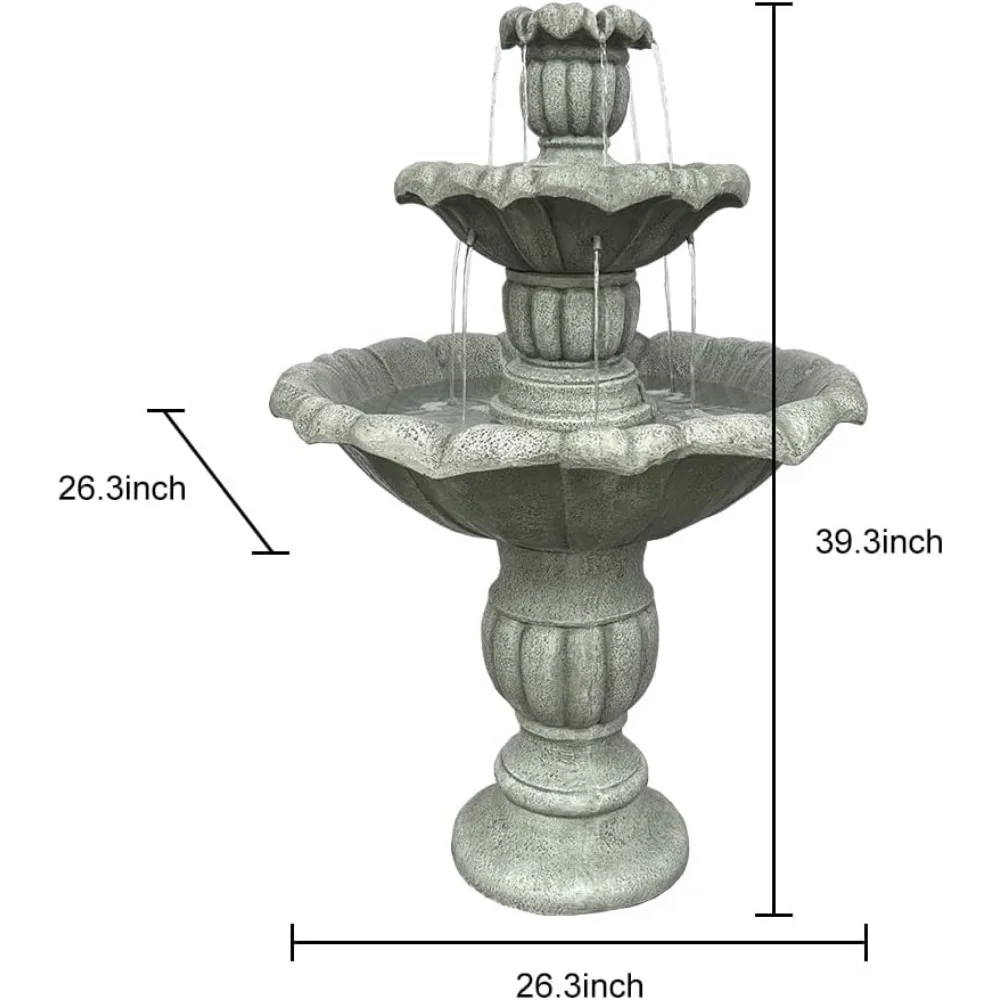 39.3”H Birdbath Garden Waterfall Fountain - 3-Tiered Pagoda Zen Modern Outdoor Floor Standing Fountain with Pump for Backyard