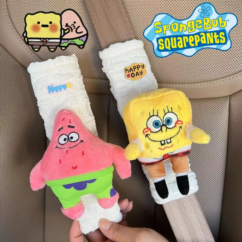 SpongeBob Car Seat Belt Shoulder Pads Patrick Anime Anti Strangulation Car Interior Decoration Kid Bag Shoulder Strap Protector