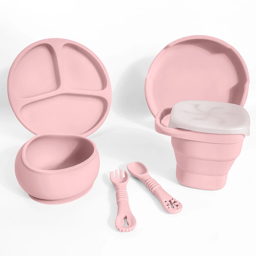 

TYRY.HU 6PCS Baby Feeding Set Silicone Dishes Plates Non-Slip Bowl Training Fork Spoon Foldable Snack Cup Baby Essentials