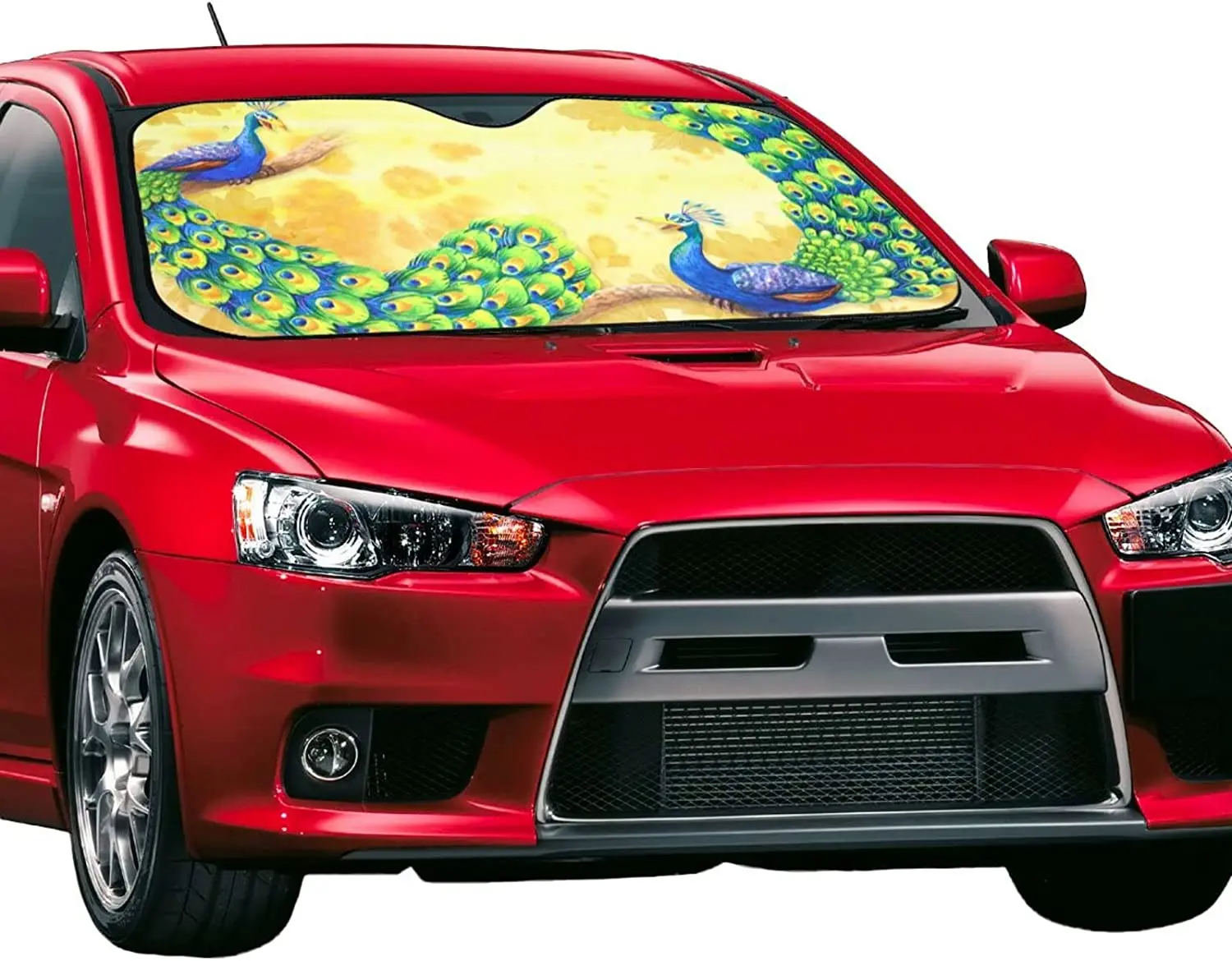 Peacock Bird Car Windshield Sun Shade Visor for Girl Women,Cute Front Window Sunshade Cover Folding Accordion Block UV Sun Prote