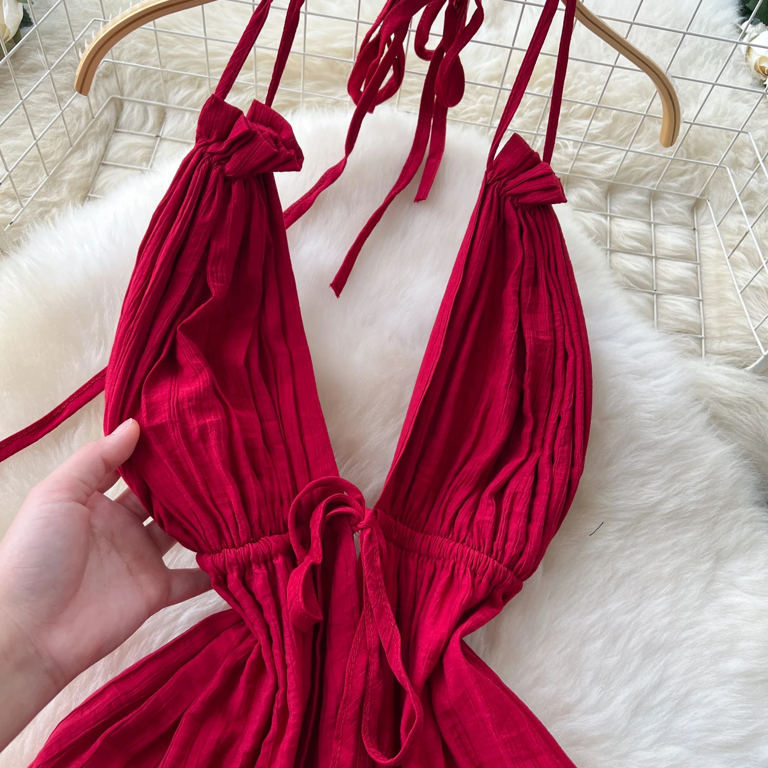 Chic vintage scollo a V a strati solido sottile Elegante fata moda coreana Boho vestito estivo abbigliamento donna Abito lungo