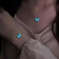 2025 New Luminous Butterfly Necklace~niche Design Blue Glowing Agile Butterfly Bracelet For Women's Forest Aurora