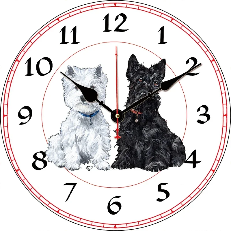 Pet Dogs Wall Clock Round Silent Clocks Wall Mounted Carfts Art Decor For Home Bedroom Living Room Office Decoration