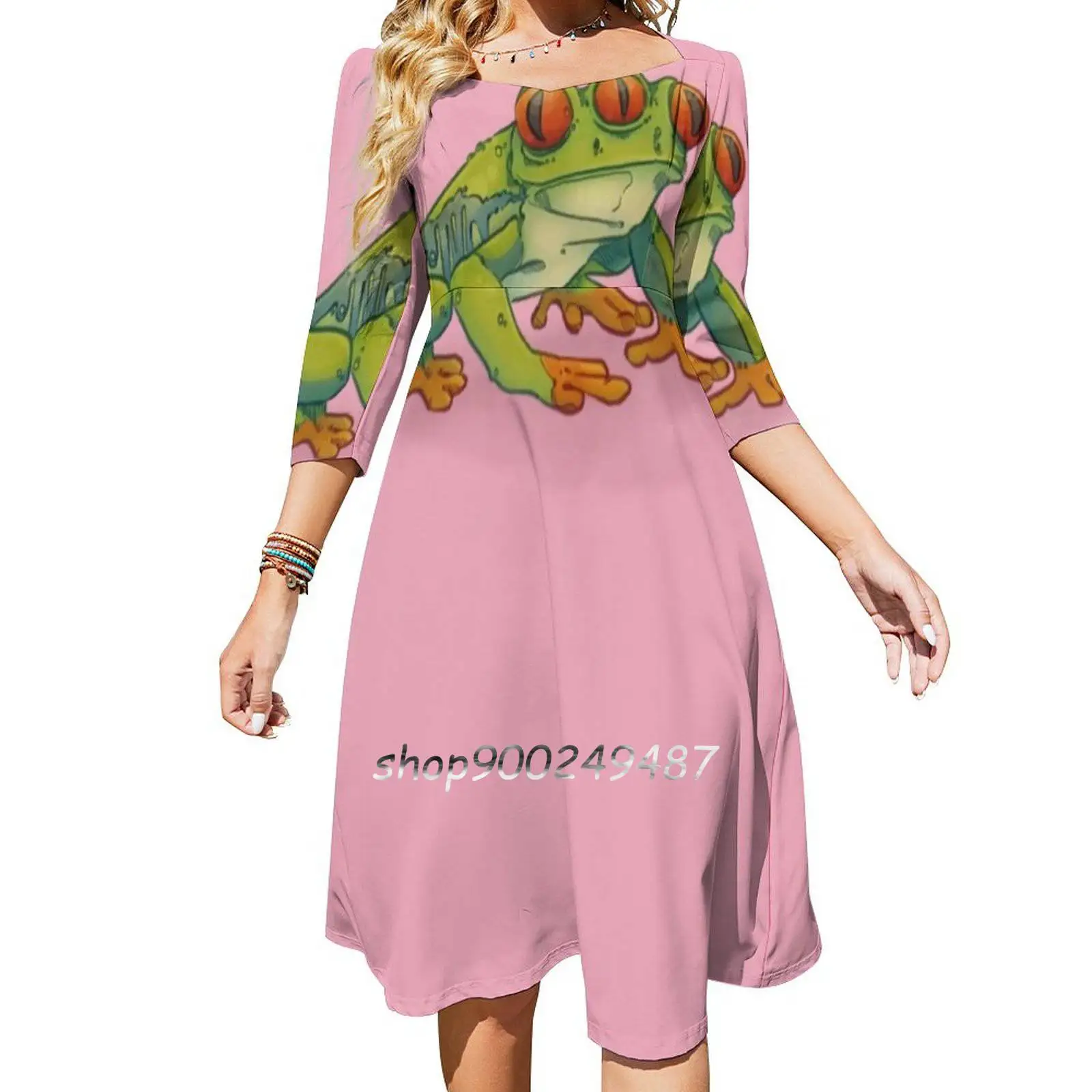 3 Eyes Frog Elegant Party Women Dress Slim Multiple Styles Dresses Casual Dresses Eye Eyes Frog Toad Animal Nature Weird Pink