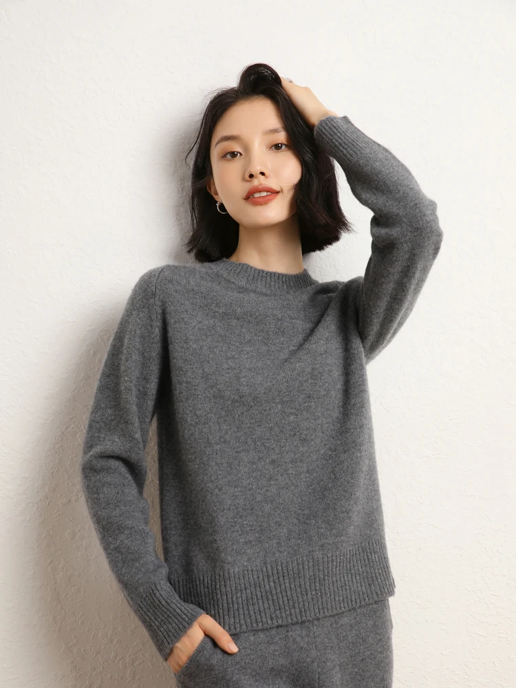 Women's Autumn Winter Thick Warm Soft O-neck Pullover 100% Cashmere Sweater Fashion Casual Loose Basic Style Clothing Tops