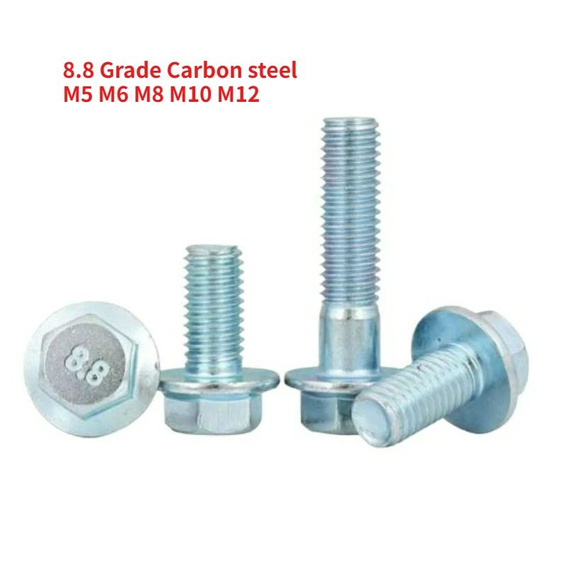 5-60PCS M5 M6 M8 M10 M12 Grade 8.8 Galvanized Hexagonal Flange Bolts Flange Screws Hexagonal Belt Pad Full Thread/Partial Thread