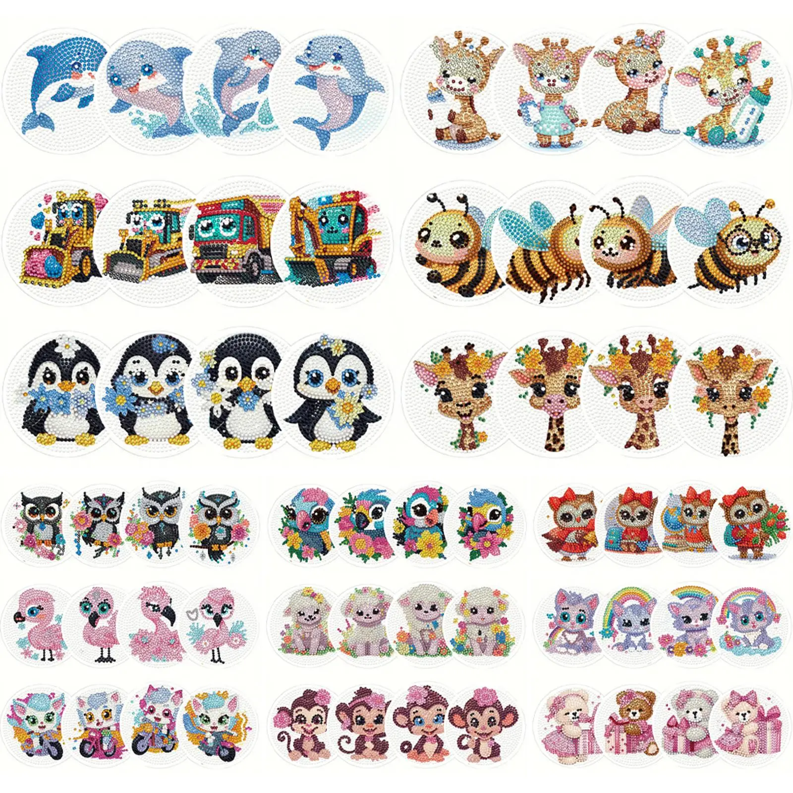 

4Pcs Wooden Big Eyes Car Diamond Painting Coasters Diamond Art Coasters DIY Circular Coaster Diamond Dot Kits for Party Decor