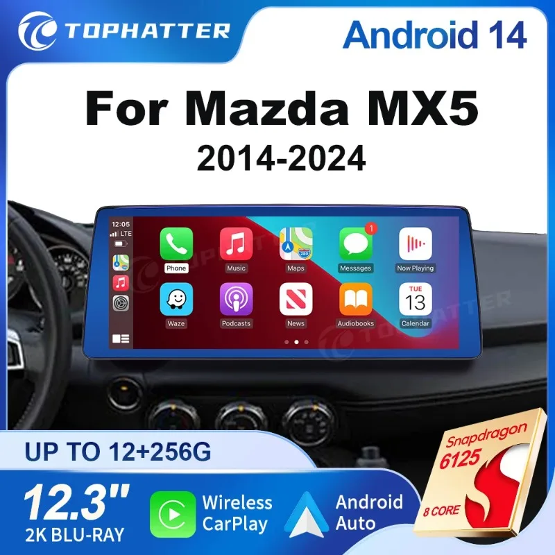 

Universal 12.3" Android Car Stereo for Mazda MX-5 2014-2024, Carplay Android Auto, Android 14, 2K HD, GPS, 4G/5G WiFi