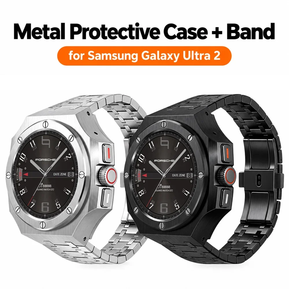 Modifikations-Set für Samsung Galaxy Watch Ultra 2, luxuriöses Edelstahlarmband, Galaxy Ultra 47 mm, Mod-Set, Armband, Gehäuse, für Damen und Herren.