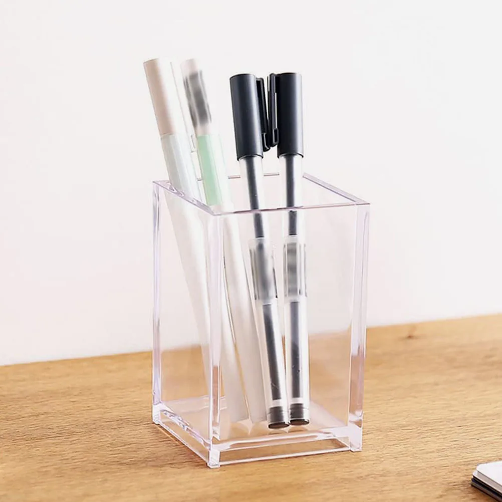 

2 Pcs Acrylic Pen Holder Sundries Buckets Containers Makeup Brushes Desk Pencil Holders Clear Desktop Storage Stationery