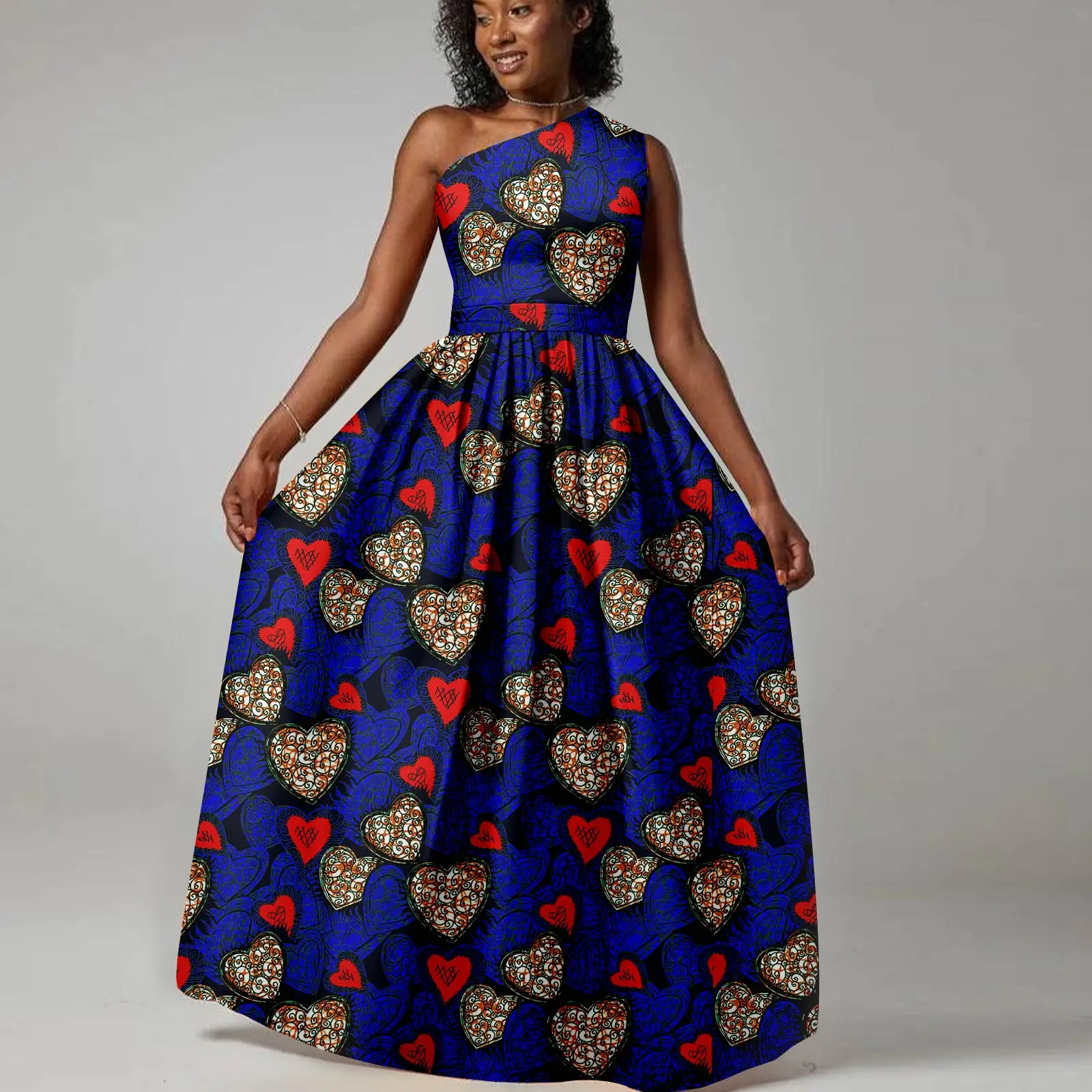Afripride African Women's Ankara Printed Fabric Dresses Customized Loose Slant Neck Sexy Dresses Dresses 2425024