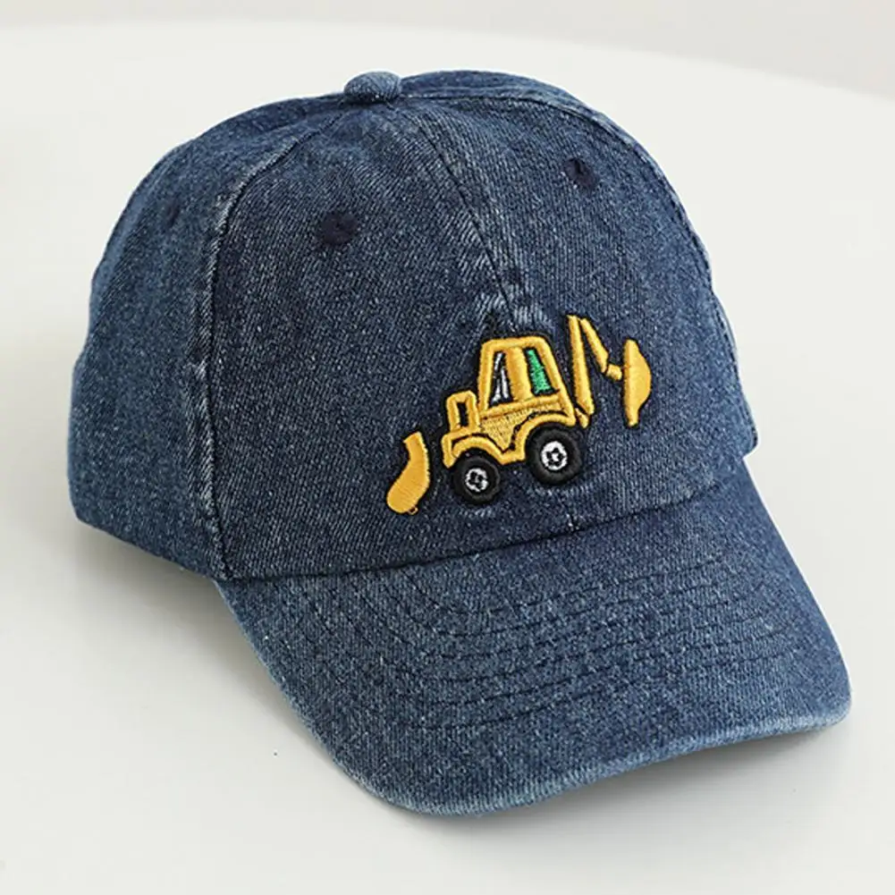 Sun Protection Cap Kids Sun Hat Kids' Denim Excavator Embroidered Baseball Cap with Long Brim for Sun Protection for Children