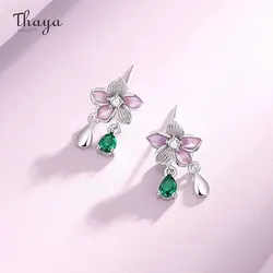 Thaya S925 Sterling Silver Green Crystal Women Earring Flower Luxury Earring Dangle for Women Elegant Fashion Party Fine Jewelry