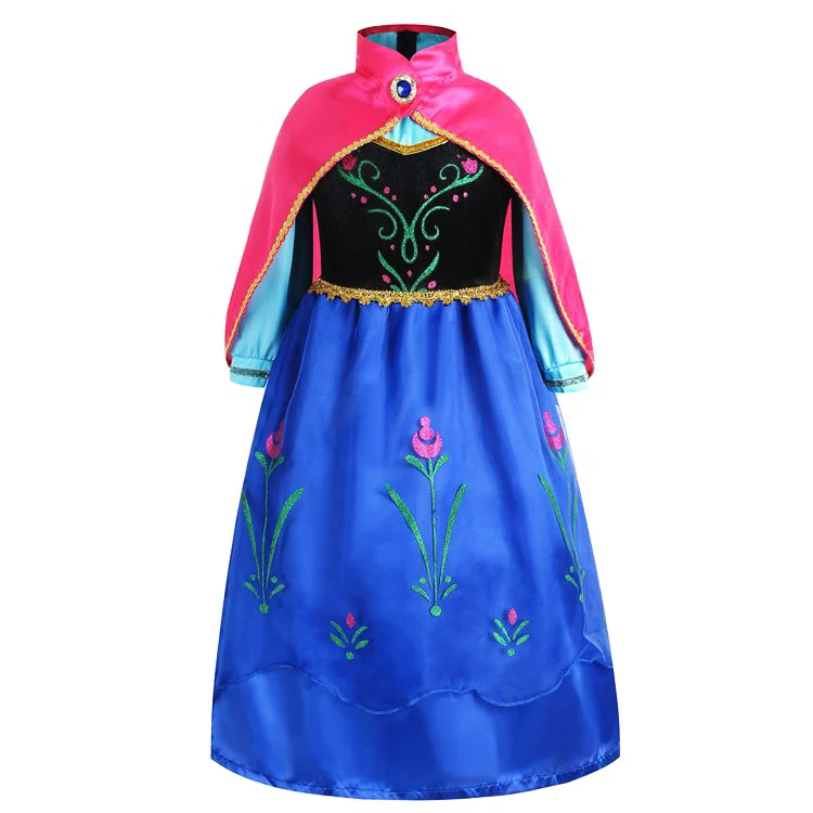 Frozen Fuchsia Anna Dress with Cape Little Girls Snow Queen Princess Cosplay Halloween 2024 Cosplay Apparel Kid Fancy Party Gown