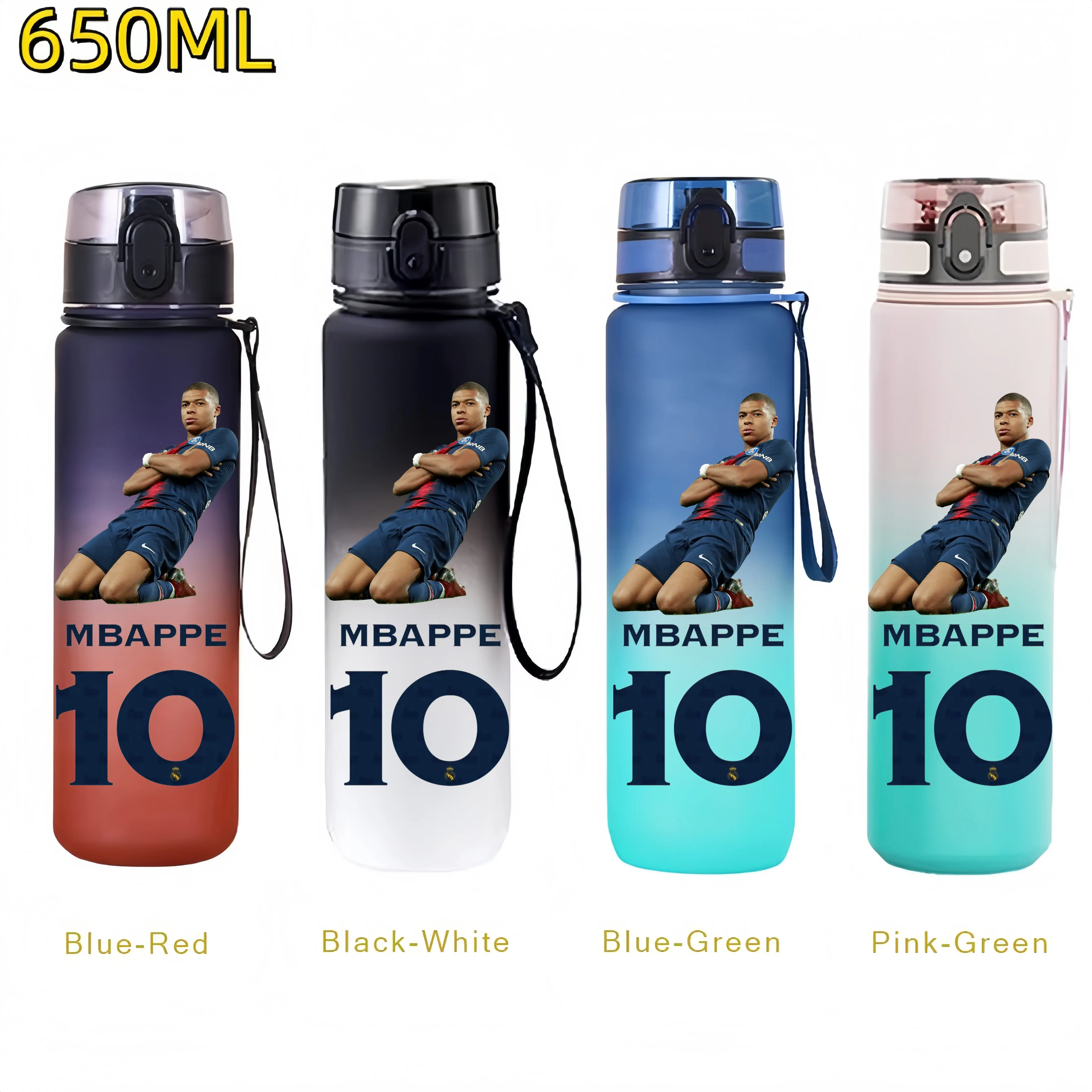 650ML Ronaldo Messi Mbappé Sporttrinkflasche Bulbasaur Squirtle Trinkflaschen für Reisen Radfahren Wandern Fitness Gym