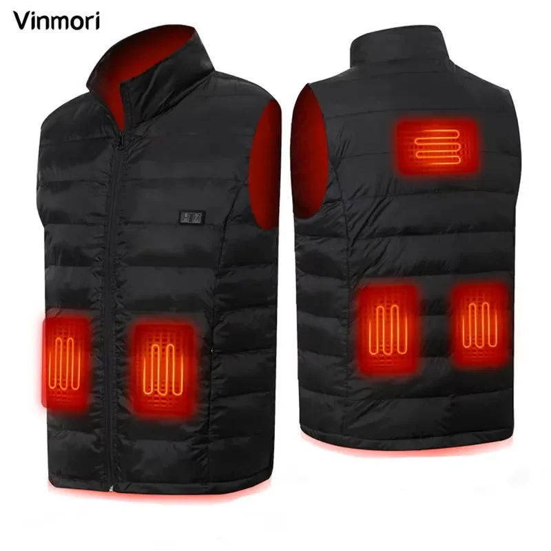 VINMORI Winter Snow Skiing Outdoor Sport Waterproof Rechargeable Battery Zipper Warm Fleece Lightweight Heated Down Vest