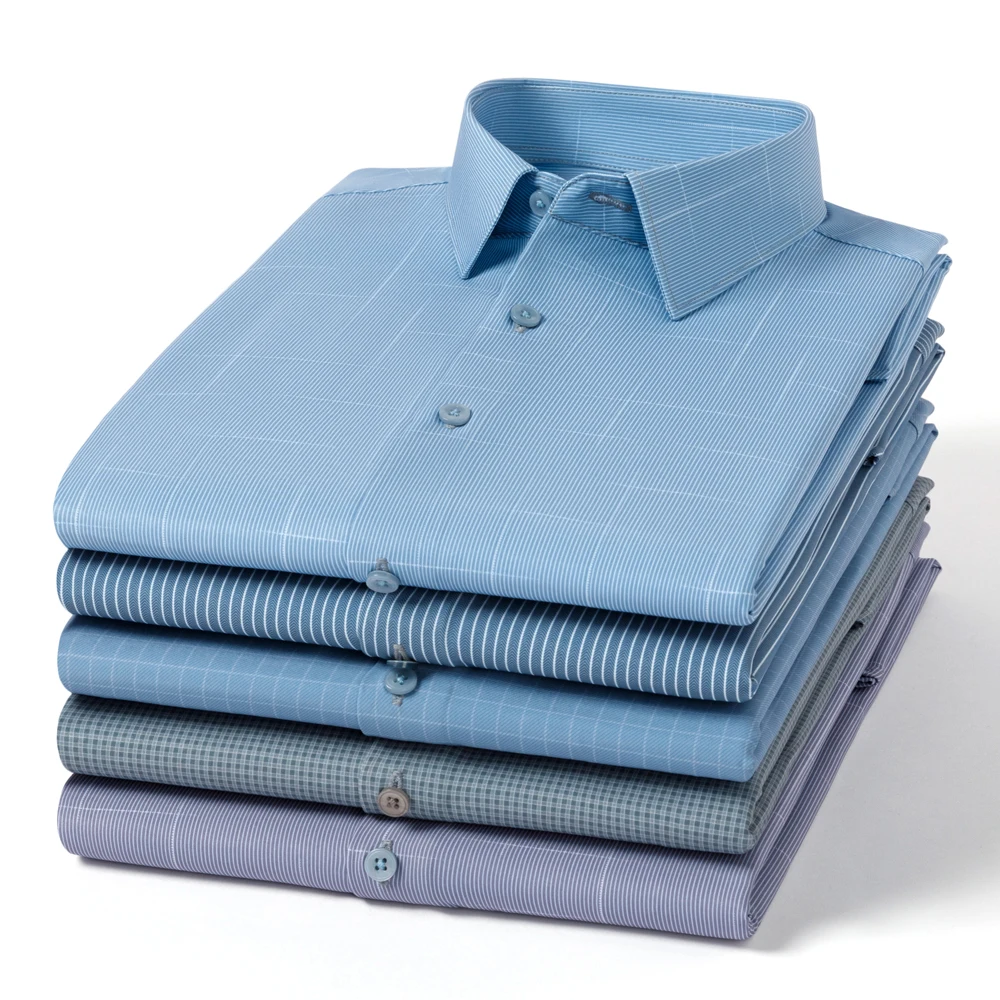 

Men's Office Work Dress Shirts Wrinkle Free 4-Way Stretch Long Sleeve Button Up Striped Plaid Regular Fit Casual Business Shirt