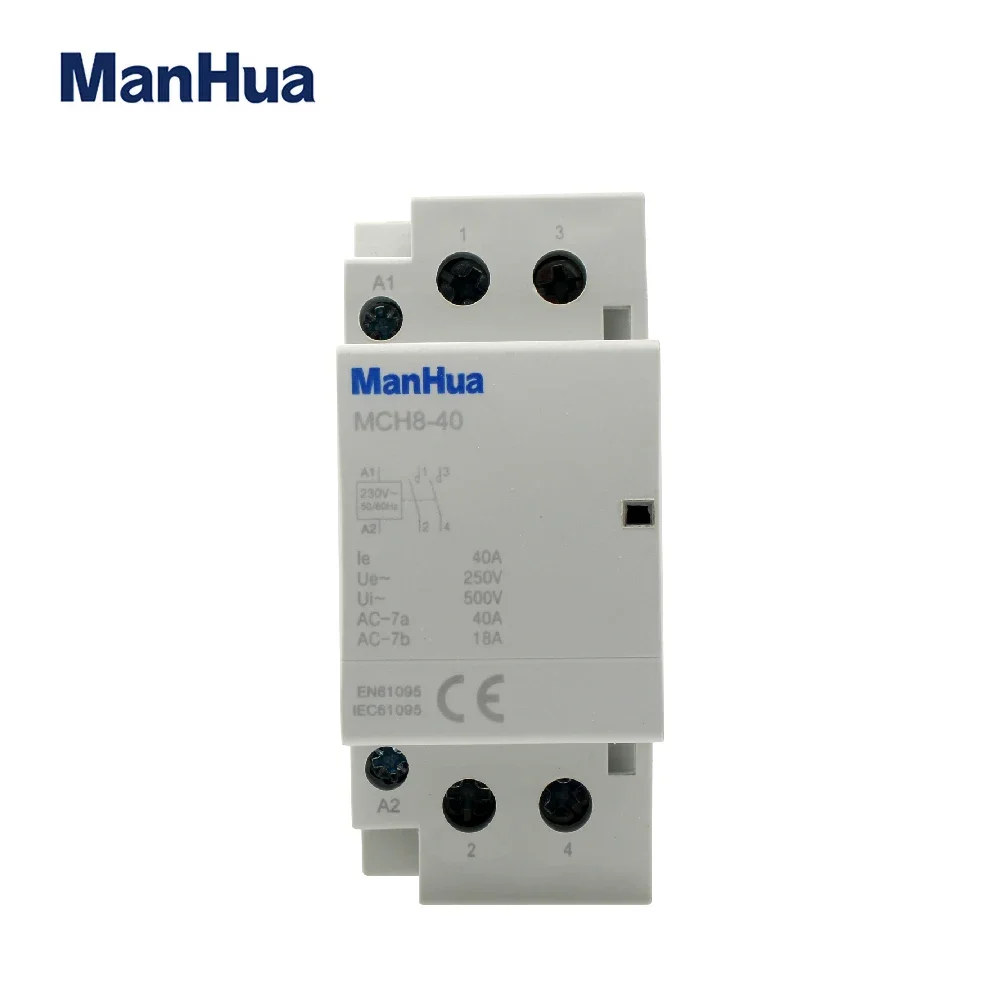 

Модульный контактор ManHua MCH8-40 Retail 2P 40A Бытовая DIN-рейка AC220-240V 2NO 2-полюсный модульный контактор Contattore 220 В