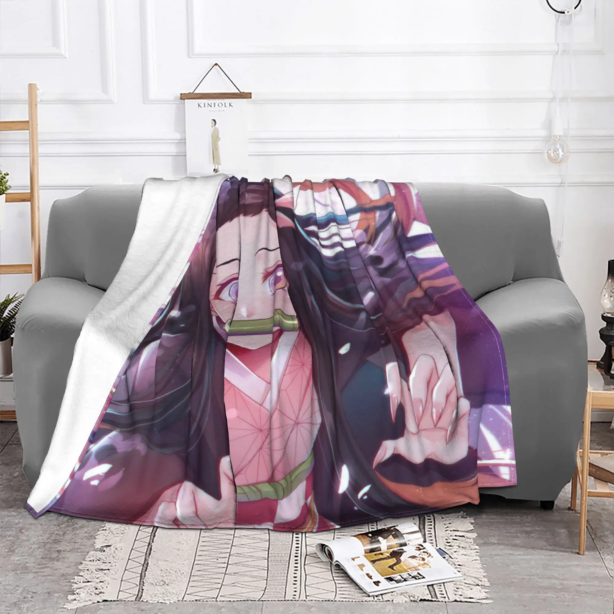 Kamado Nezuko Kimetsu No Yaiba Flannel Blankets Demon Slayer Devil's Blade Anime Throw Blankets for Home 125*100cm Rug Piece