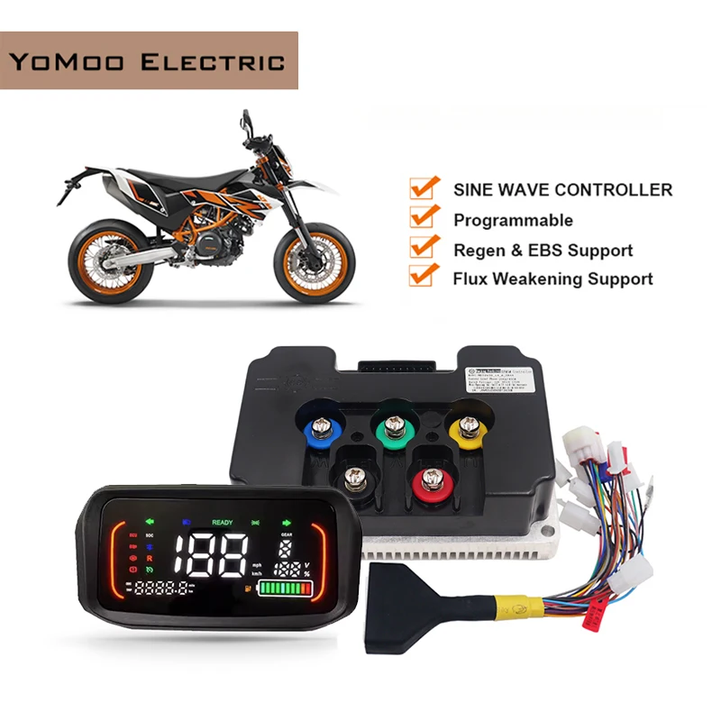 Powerful 48V-72V FarDriver ND72450/ND72680 V2 Sine Wave Hall Controller With N7 ONE-LIN Display For Electric Dirt Bike Scooter