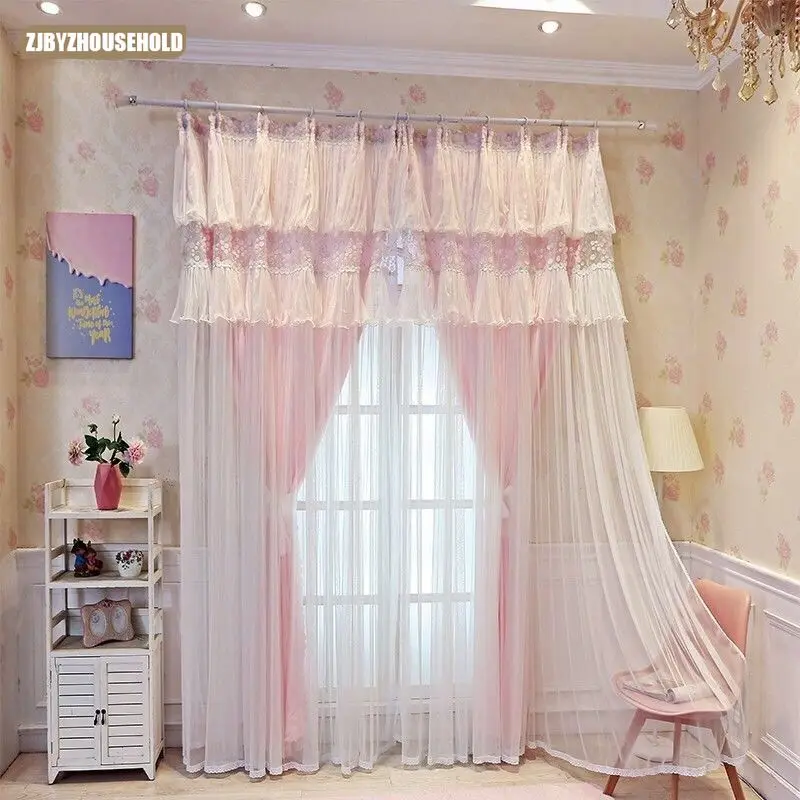 

Korean Style New Curtains for Living Dining Room Bedroom Lace Embroidery Princess Style Wedding Room Gauze Curtains