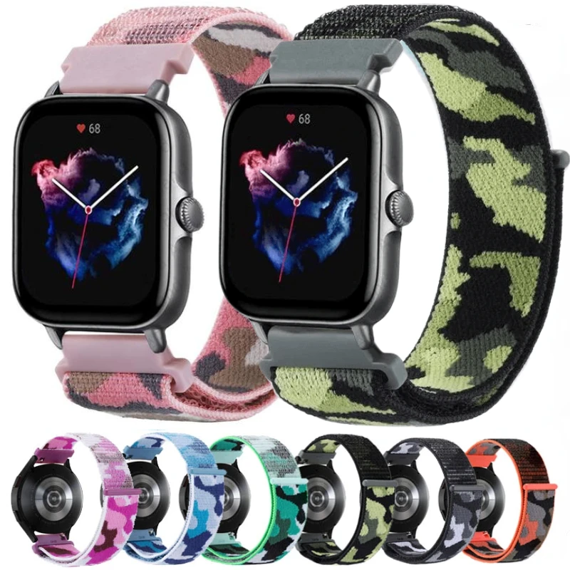 20mm 22mm Nylon Band For Amazfit GTS 4/3 Mini/GTR 4 3 Pro/Bip Huawei Watch 4/3/GT2 3 Pro Camouflage Bracelet Samsung Watch 6 5 4